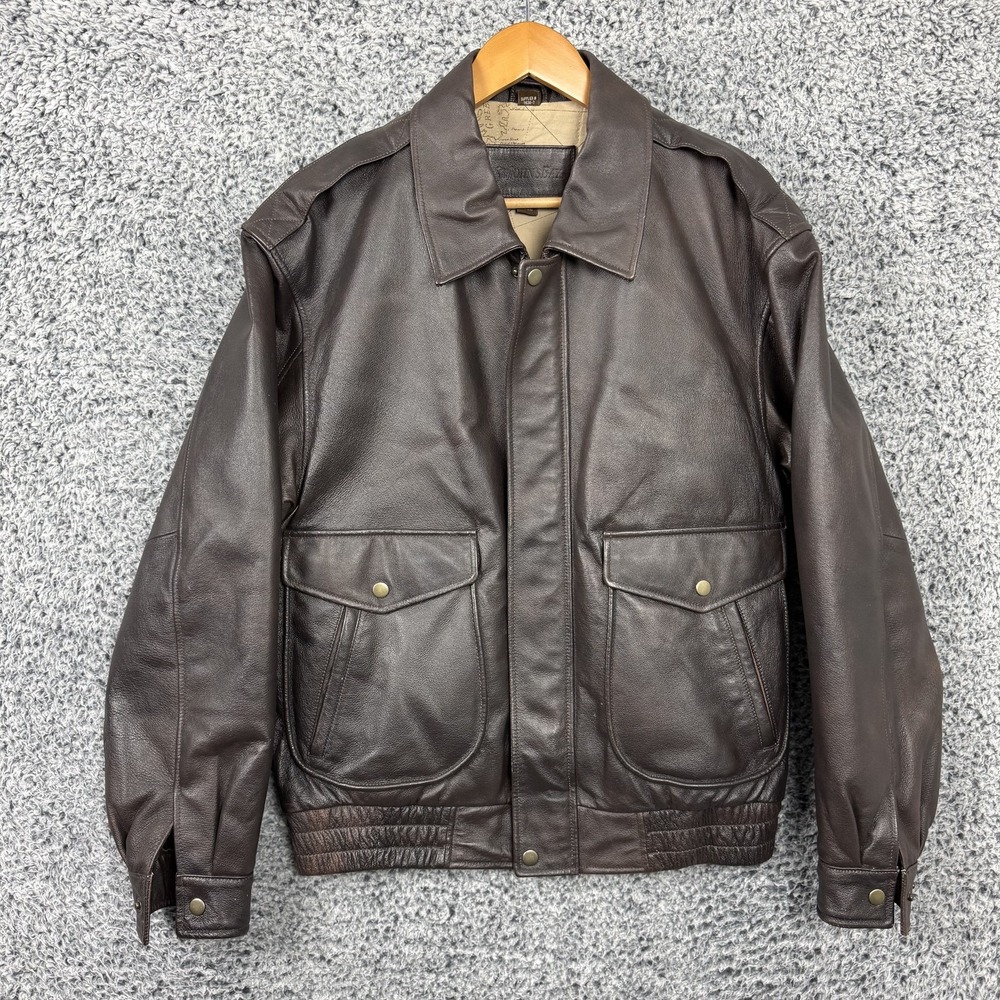St Johns Bay Jacket Mens Medium Brown Leather Bomber Insulated Full Zip Lined